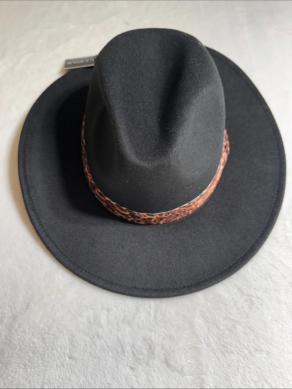 Kendall & Kylie Black Felt Fedora with Leopard Band